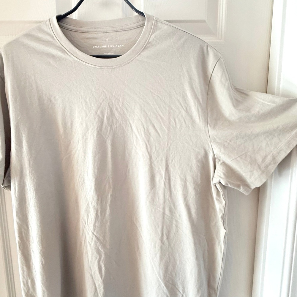 Everlane Uniform Organic Cotton Crew Neck T-Shirt Mens XL Beige Tan Short Sleeve - Picture 3 of 9